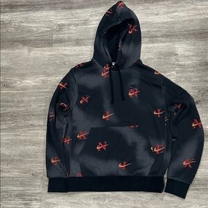 Nike White Hoodie with Red and Blue Logo Pattern